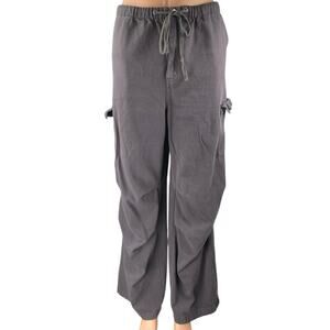 Bailey Rose Gray High Waist Straight Leg Drawstring Cargo Trousers Pants Size M